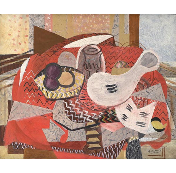 Braque-bohhu-naturaleza muerta con mantel rojo- mil novecientos treinta y cuatro-colección particular GeorgesvBraque- foto Leiris SAS- VEGAP.-Bilbao
